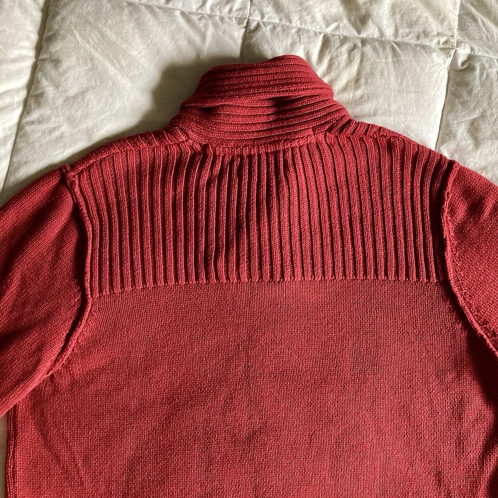 GUESS Cleo Zip Shawl Collar Pullover Sweater Mens Lg Cranberry Red Cotton Blend - Picture 9 of 14